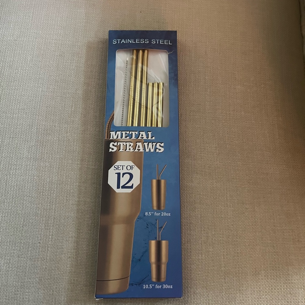 ❤️❤️❤️ Gold Stainless Steel Metal Straws Set of 12
